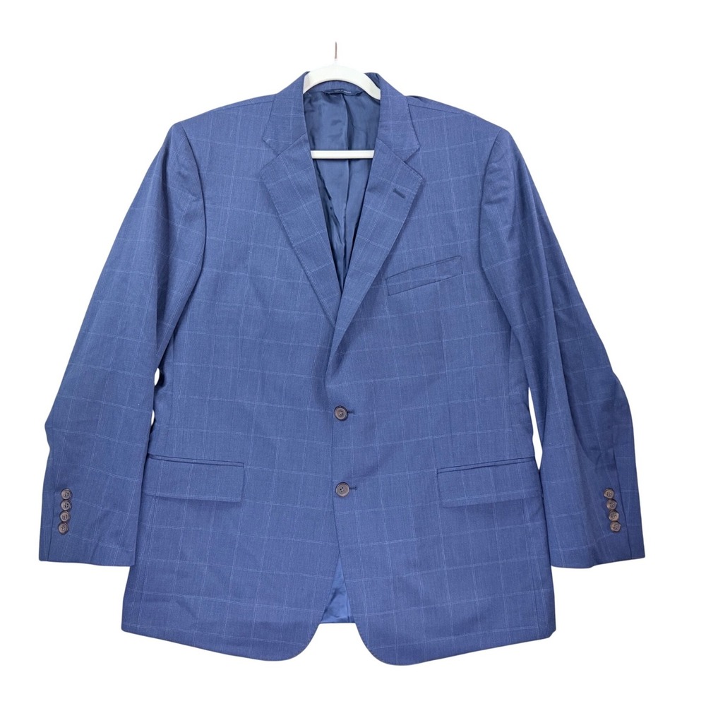 Brooks Brothers Sport Coat Mens 46R Blue Windowpane Wool Regent Fit Blazer